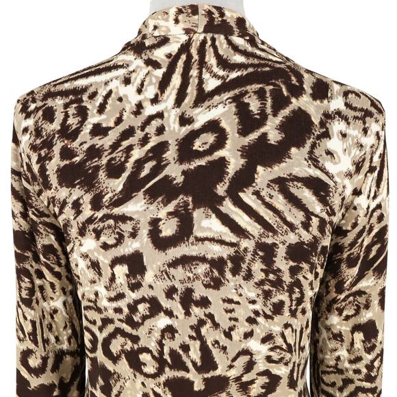 Chicos Travelers Jacket 1 Womens Medium 8 Animal Print Beige Brown Stretch Knit - Picture 9 of 15